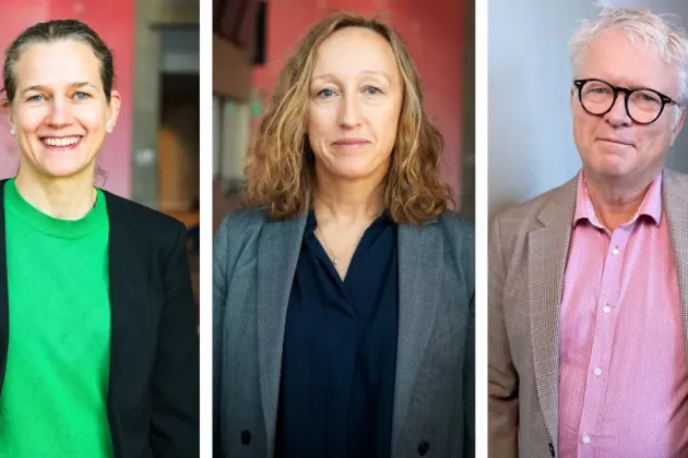 Portraits of Anna Falk, Gisela, and Stefan J. Photo collage.